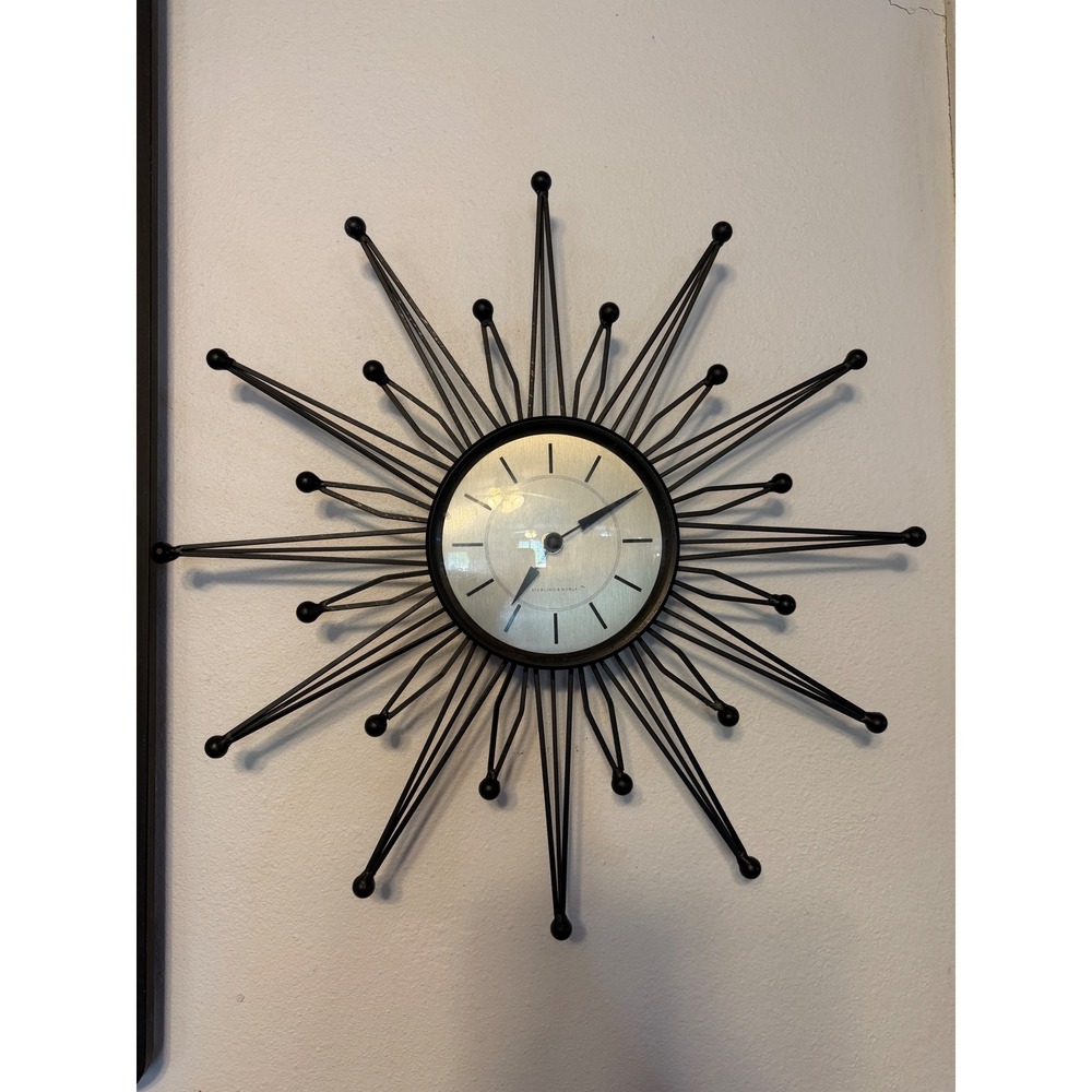 Sterling & Noble Black Starburst Wall Clock Mid Century Modern 18 Inch Retro